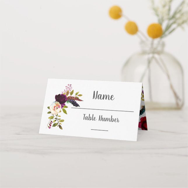 Flora Boho Chic Hochzeitskarten Platzkarte (Vorderseite)