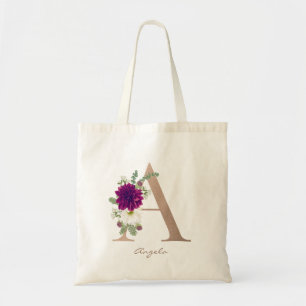 Flora Bouquet Monogram Letter A Bridesmaid Tragetasche
