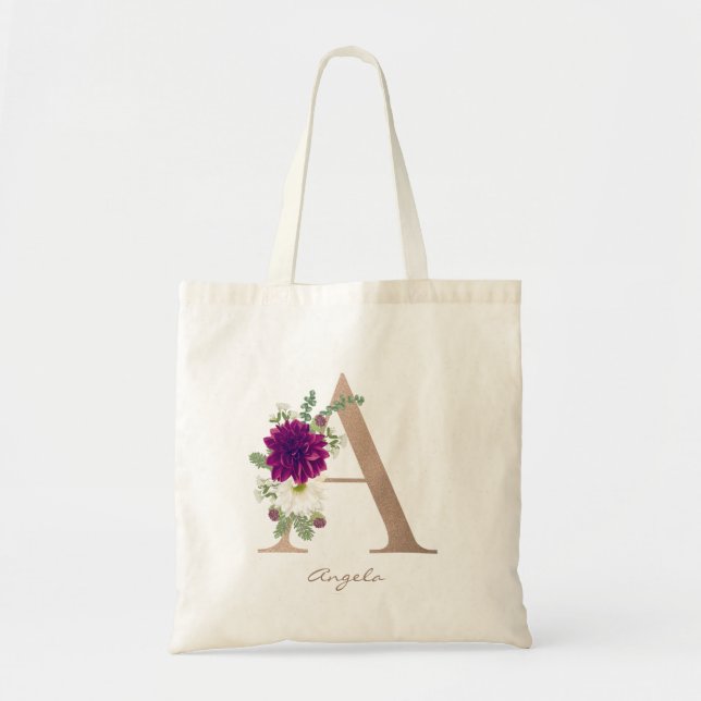 Flora Bouquet Monogram Letter A Bridesmaid Tragetasche (Vorne)