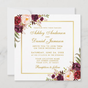 Flora-Burgundy Gold Wedding Card S Einladung