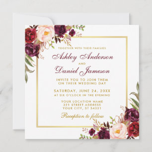 Flora-Burgundy Gold Wedding Card SB Einladung