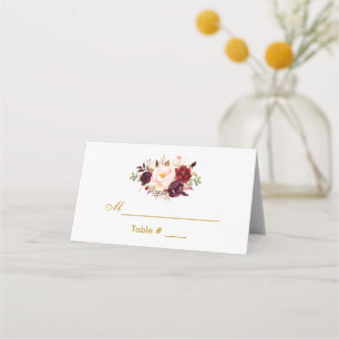 Flora-Burgundy-Goldhochzeit Platzkarte