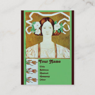 FLORA/DAME MIT MONOGRAMM WEISSE ROSEN VISITENKARTE