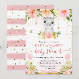 Flora-Dschungel Hippo Babydusche Einladung