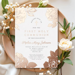 Flora Elegante First Communion Rose Gold Folieneinladung
