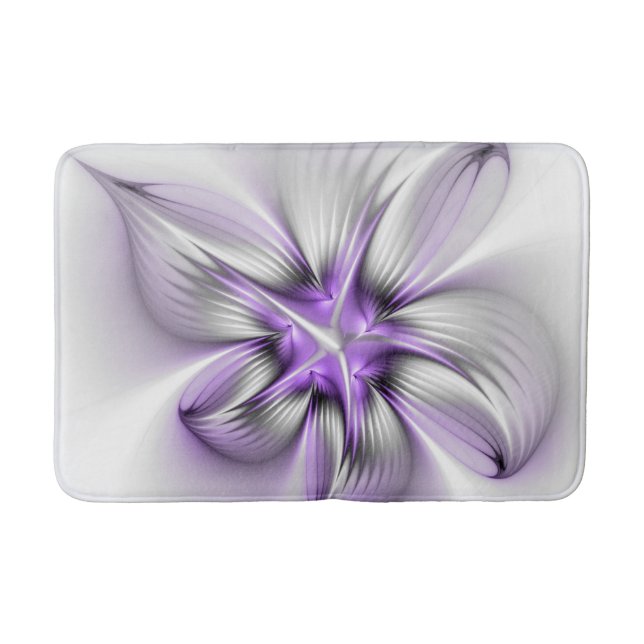 Flora Elegante Modernes Abstraktes Violett Fraktal Badematte (Vorderseite)