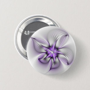 Flora Elegante Modernes Abstraktes Violett Fraktal Button