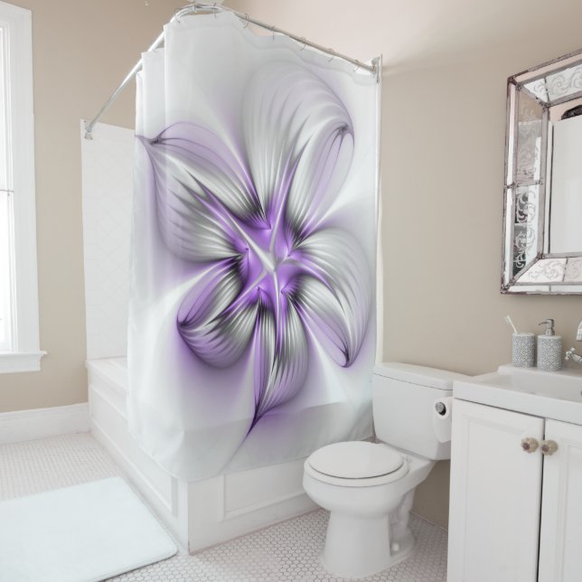 Flora Elegante Modernes Abstraktes Violett Fraktal Duschvorhang (Beispiel)