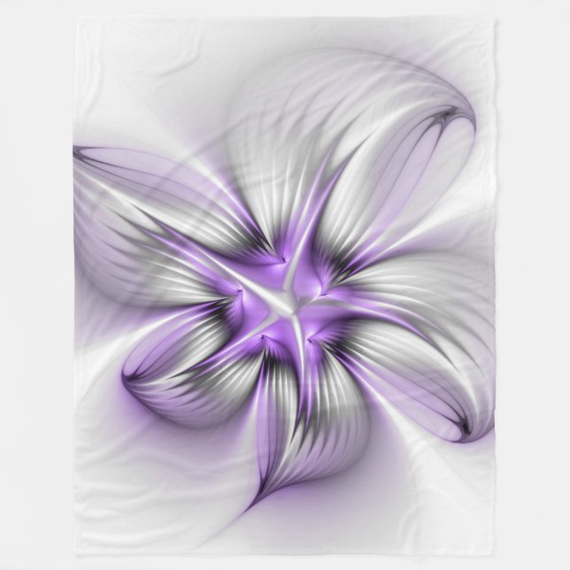Flora Elegante Modernes Abstraktes Violett Fraktal Fleecedecke (Vorderseite)