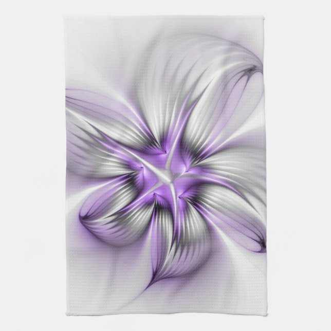Flora Elegante Modernes Abstraktes Violett Fraktal Geschirrtuch (Vertikal)