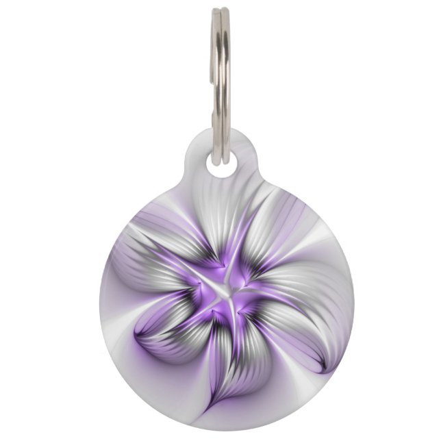 Flora Elegante Modernes Abstraktes Violett Fraktal Haustiermarke (Vorderseite)
