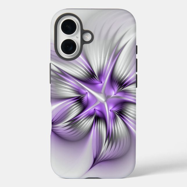 Flora Elegante Modernes Abstraktes Violett Fraktal iPhone 16 Hülle (Rückseite)