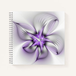 Flora Elegante Modernes Abstraktes Violett Fraktal Notizbuch