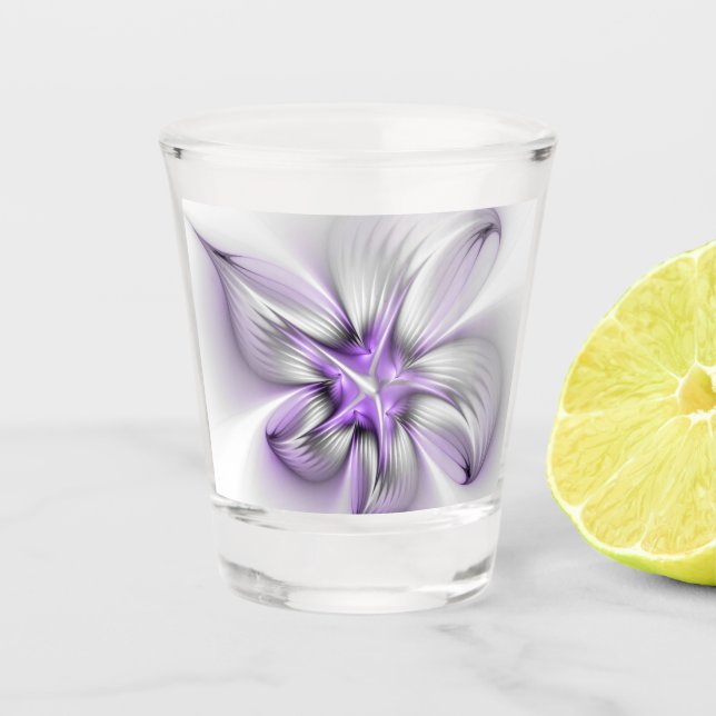 Flora Elegante Modernes Abstraktes Violett Fraktal Schnapsglas (Vorderseite)