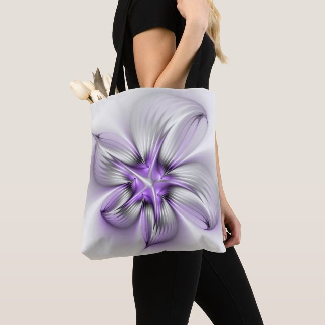 Flora Elegante Modernes Abstraktes Violett Fraktal Tasche (Von Nahem)