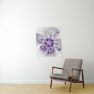 Flora Elegante Modernes Abstraktes Violett Fraktal Wandteppich