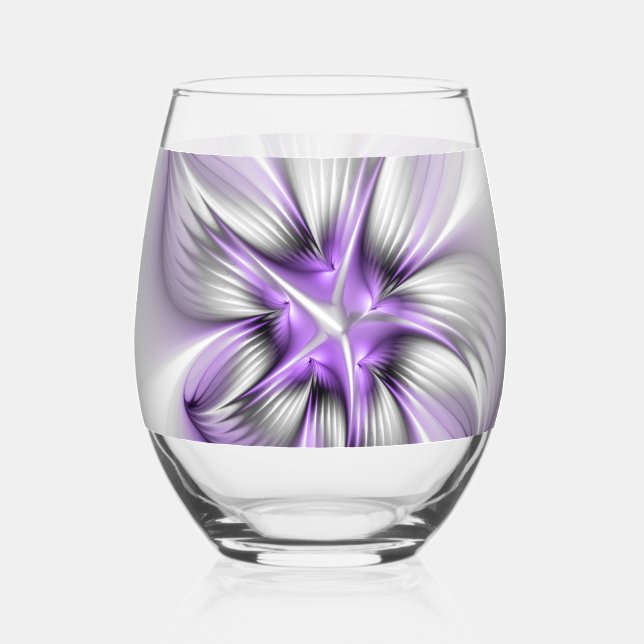Flora Elegante Modernes Abstraktes Violett Fraktal Weinglas Ohne Stiel (Vorderseite)