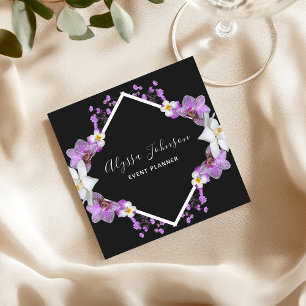 Flora-Event-Planer für den weißen und Lila Orchid- Quadratische Visitenkarte