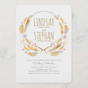 Flora Federn Antlers Sommerwoodland Hochzeit Einladung