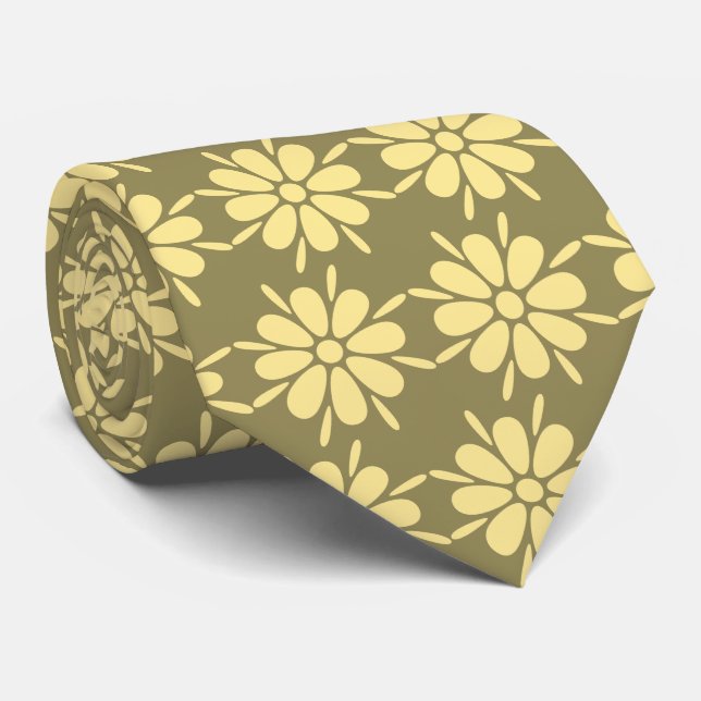 Flora Foulard Blume Khaki & Yellow zweiseitig Krawatte (Gerollt)