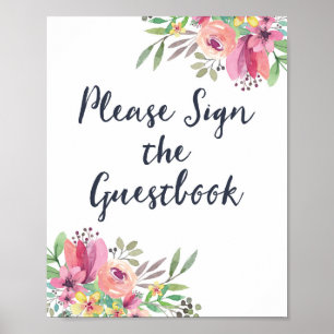 Flora-Gästebuchunterschrift für Aquarellen Poster