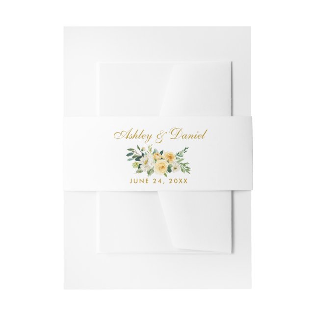 Flora-gelbe Hochzeit in Aquarellfarben Einladungsbanderole (Vorderseite Beispiel)