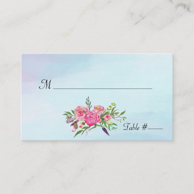 Flora-Hochzeitskarte mit farbenfrohen Wasserfarben Platzkarte (Vorderseite)