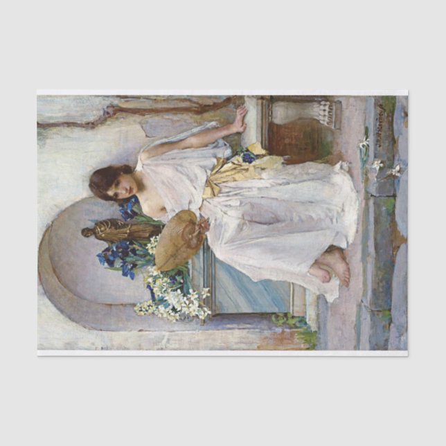 Flora in weißer Kleidung von John William Waterhou Seidenpapier (Vorderseite)