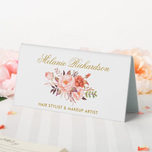 Flora-Koralle Gold Name-Zeichen Tischaufsteller (In Situ (Hochzeit))