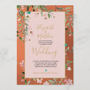Flora Korallenriff Rosa Chinoiserie Hochzeit Einladung