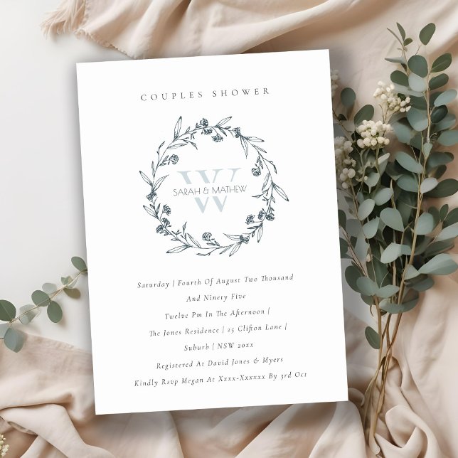 Flora Laurel Wreath Monogram Couples Invitation de (Créateur téléchargé)