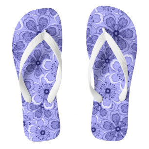 Flora Line Art White N Lila Flip Flops