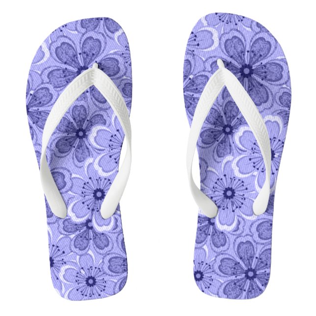 Flora Line Art White N Lila Flip Flops (Fußbett)