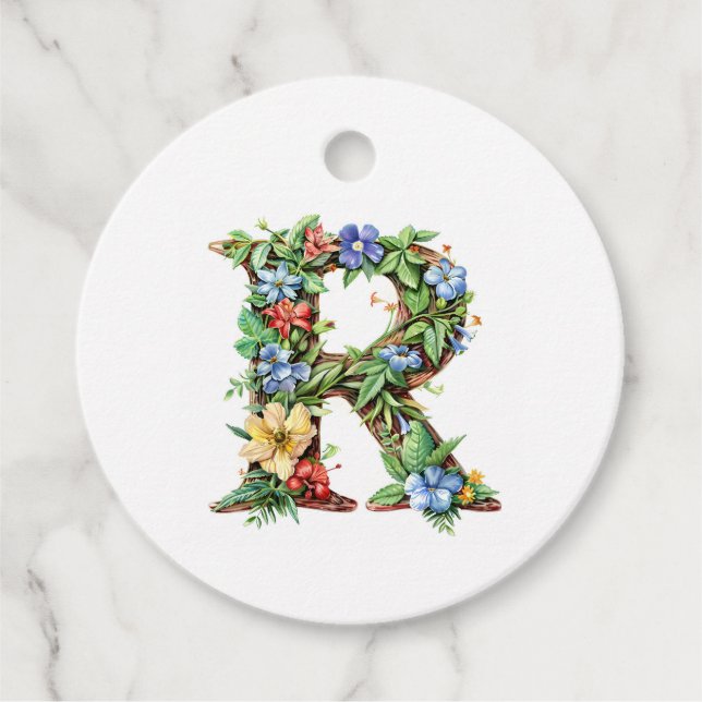 Flora-Monogramm R Geschenkanhänger (Vorderseite)