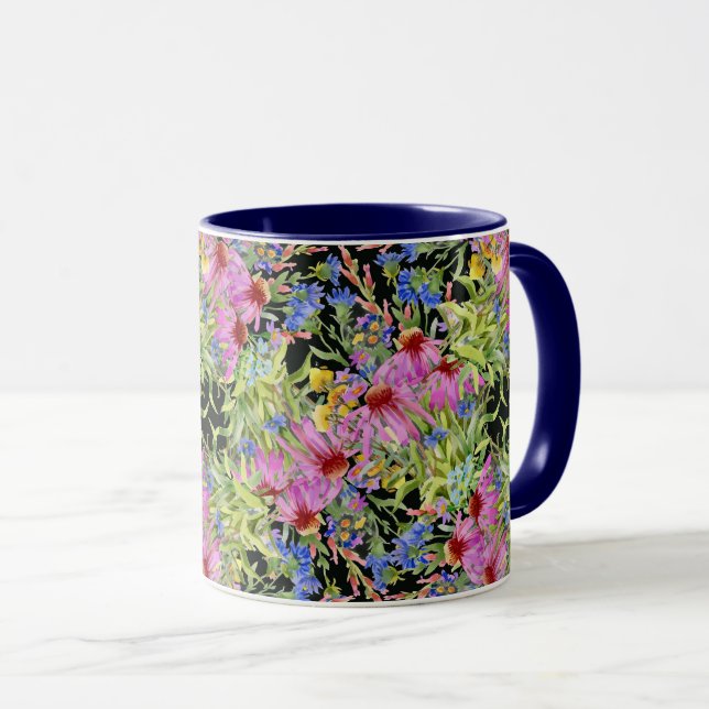 Flora-Muster Gelb-Grün-Rosa Tasse (VorderseiteRechts)