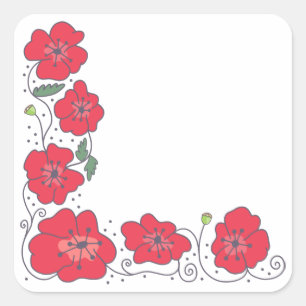 Flora-Poppe-Ecke des handgezogenen Doodles Quadratischer Aufkleber
