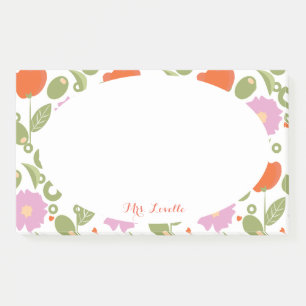Flora Poppies and Olive Teacher Aqua Individuelle Post-it Klebezettel