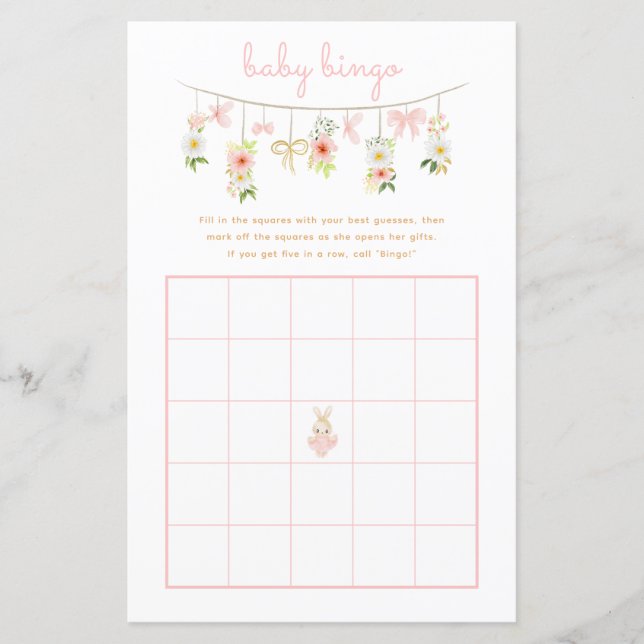 Flora Rabbit Ballerina Babydusche Bingo Spiel (Vorderseite)