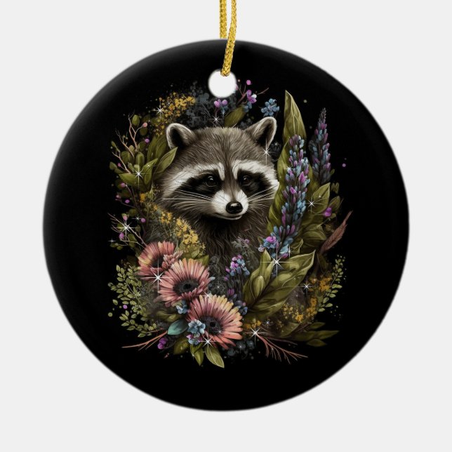 Flora Raccoon Spring Nature Raccoon Liebhaber Cott Keramik Ornament (Vorne)
