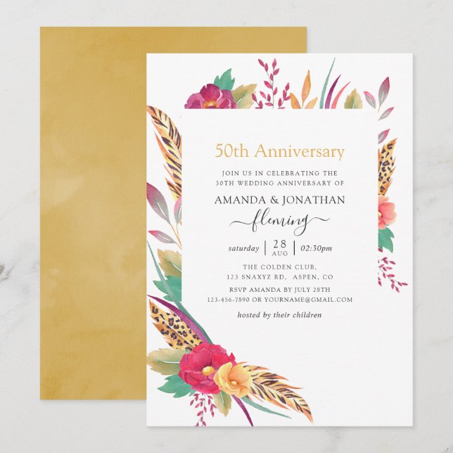 Flora-Safari 50. Hochzeitstag Einladung (Vorne/Hinten)