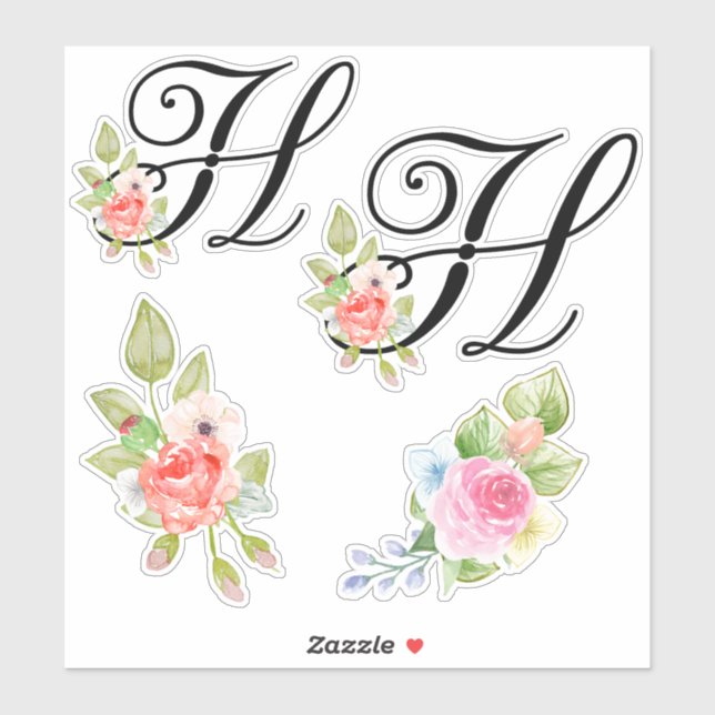 Flora-Schriftzeichen für Aquarellbilder Buchstabe  Aufkleber (Blatt)