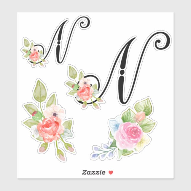 Flora-Schriftzeichen für Aquarellbilder Buchstabe  Aufkleber (Blatt)