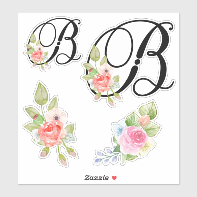 Flora-Schriftzeichen für Aquarellbilder Buchstabe  Aufkleber (Blatt)