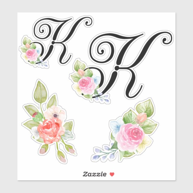 Flora-Schriftzeichen für Aquarellbilder Buchstabe  Aufkleber (Blatt)