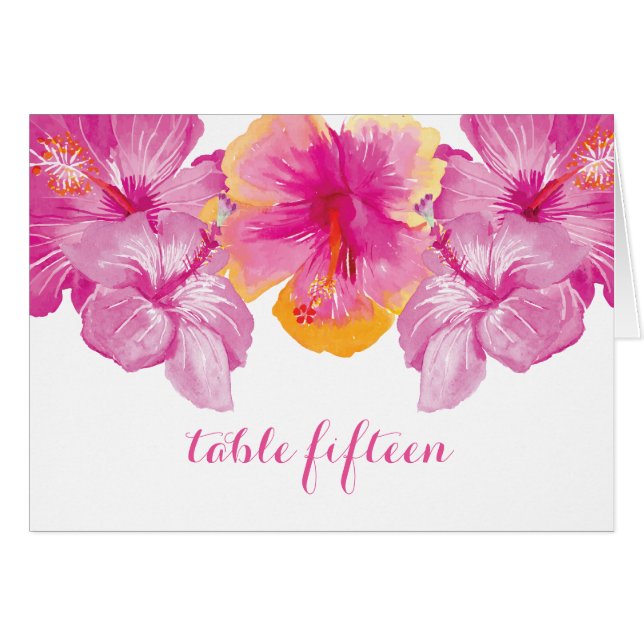Flora-Tischnummer-Karte für Hibisken mit Pinsel (Vorderseite (Horizontal))