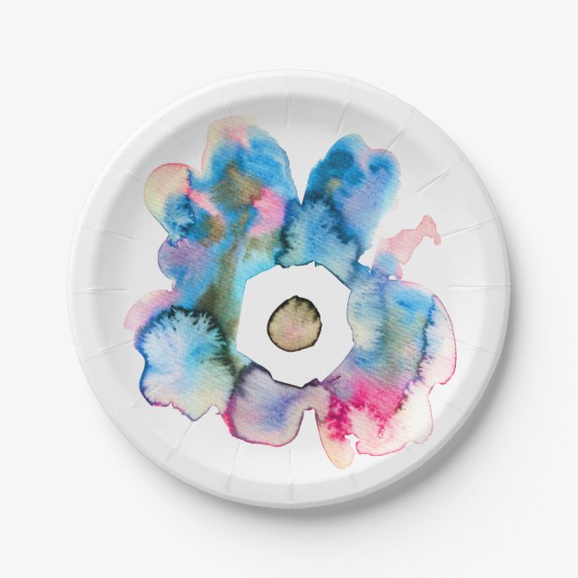 Flora und abstrakte Aquarell Pappteller (Vorderseite)
