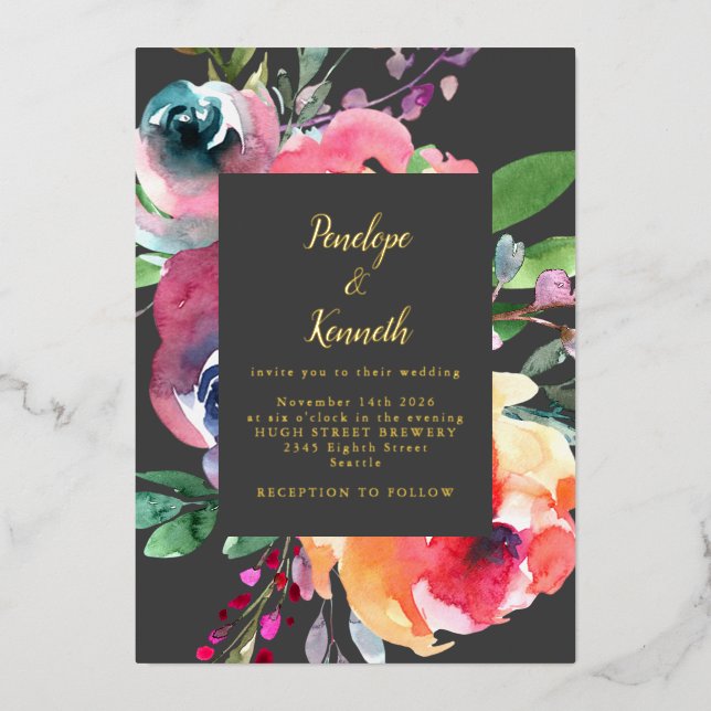 Flora und Fauna Lux Wedding Gold Folieneinladung (Vorderseite)