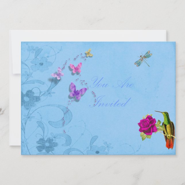 Flora und Fauna mit Hummingbird und Schmetterlinge Einladung (Vorderseite)