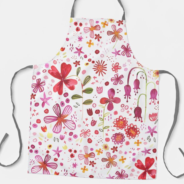 Flora und Fauna Modernes Art Muster Schürze (Watercolor floral apron)