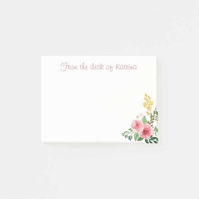 Flora und Fauna Rosa Blume Personalisiert Post-it Klebezettel (Vorderseite)